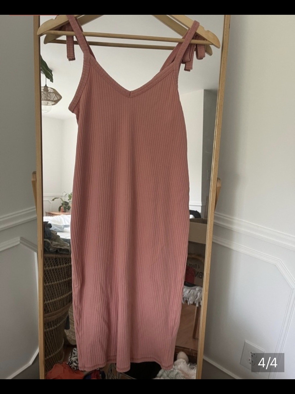 Maternity Sleeveless Ribbed V-Neck Midi Dress in Dusty Rose